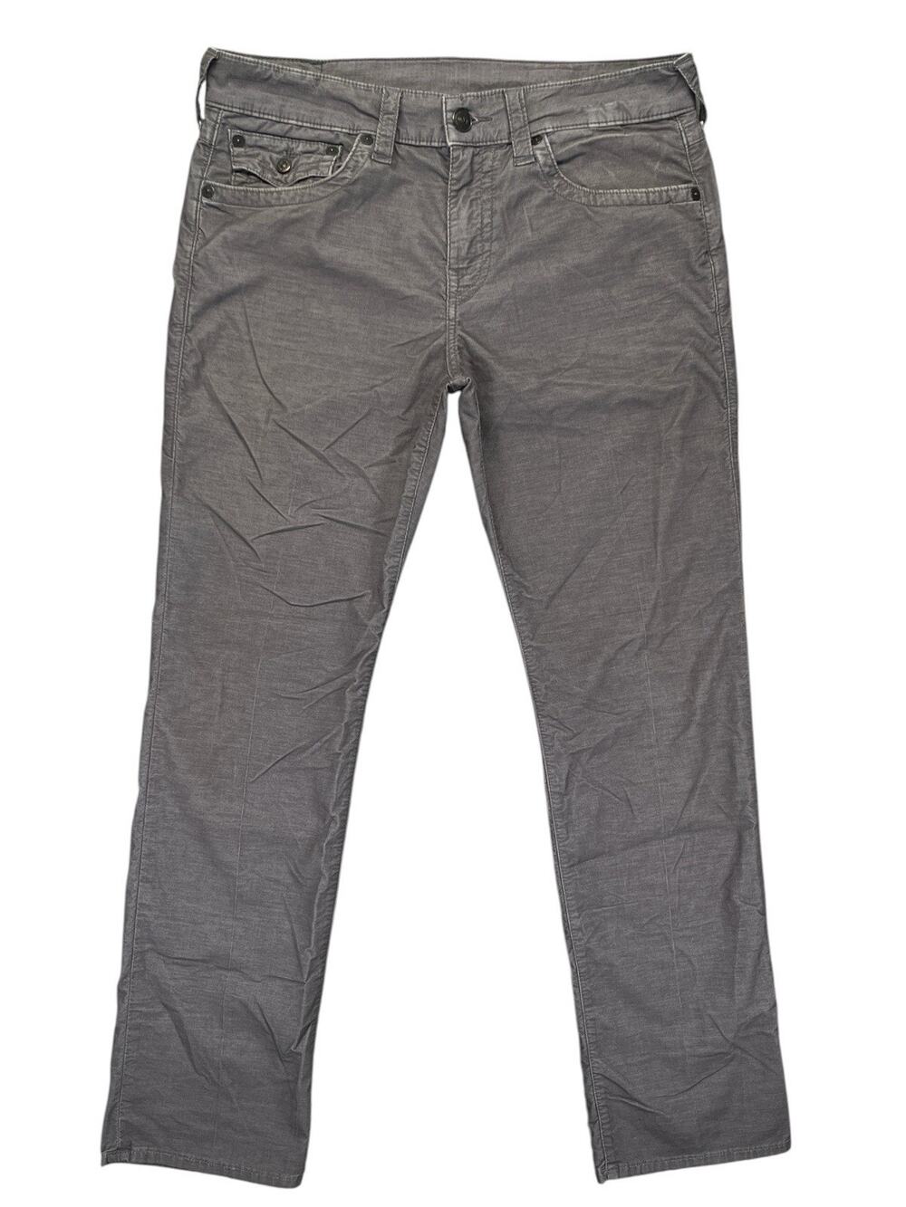 True Religion Ricky Relaxed Straight Corduroy Pants Men’s 34 Gray Flap Pockets
